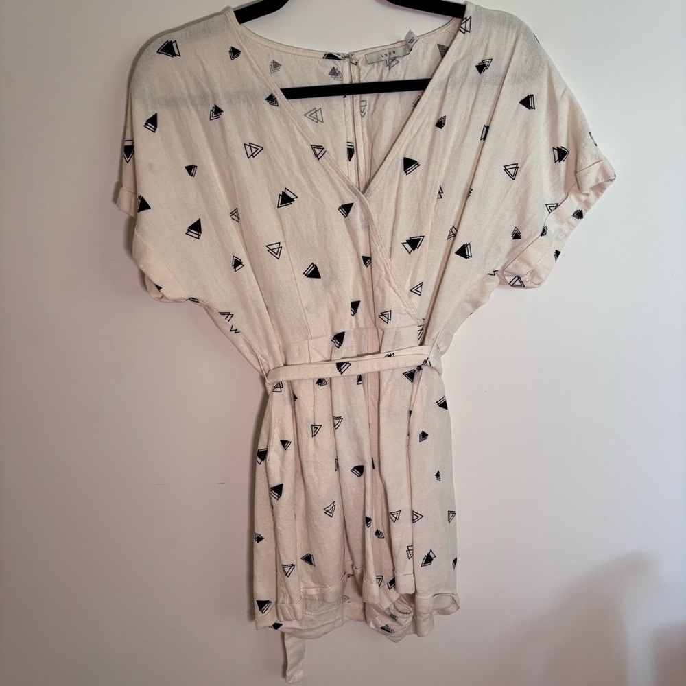 Cream Romper with Black Triangle Pattern